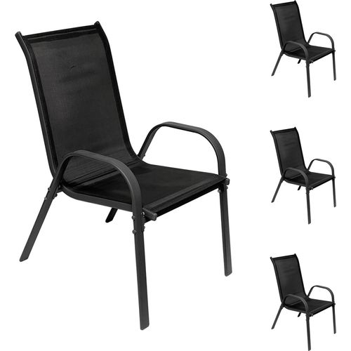 Garten Stapelstuhl Farbe Anthrazit - Schwarz Metall - Textil