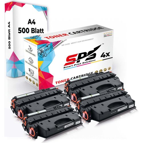 Druckerpapier A4 + 4x Multipack Set Kompatibel für HP LaserJet P 2054 DN (CE505X/05X) Toner-Kartusche Schwarz XL 13000 Seiten