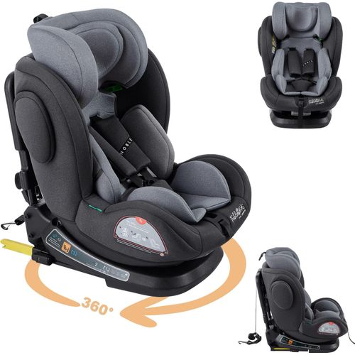 FableKids® NOBLE Kinderautositz mit Isofix | 360° drehbar | Autokindersitz | i-Size 40-150cm | 5-Punkt-Gurt | 8-fach Kopfstütze ECE R129/03 | Grau