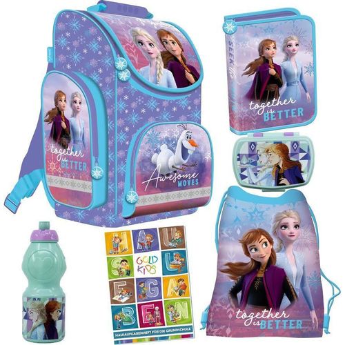 Set 6er Schulranzen Ranzen Tornister Federmappe Turnbeutel Turnsack Brotdose Trinkflasche Aufgabenheft für die Grundschule Frozen Eiskönigin Motiv
