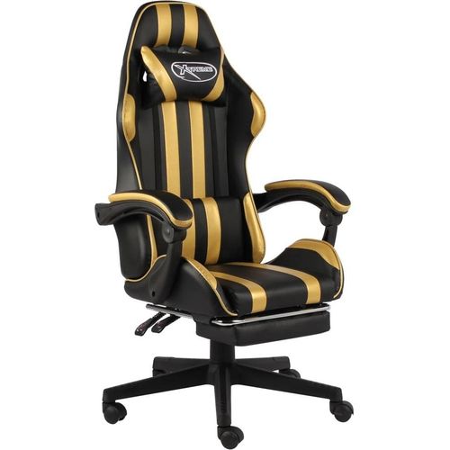 Gaming-Stuhl mit Fußstütze Schwarz und Golden Kunstleder