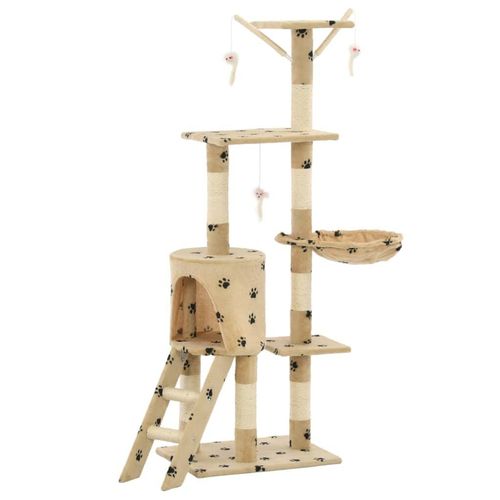 Prolenta Premium - Katzenkratzbaum mit Sisal 138 cm Beige Pfoten-Aufdruck