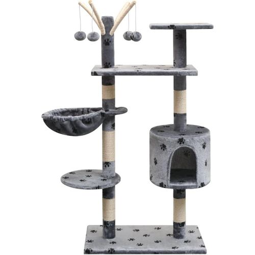 Katzen-Kratzbaum 125 cm Grau mit Pfoten-Aufdruck
