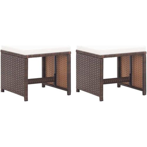 Gartenhocker 2 Stk. mit Sitzkissen Poly Rattan Braun