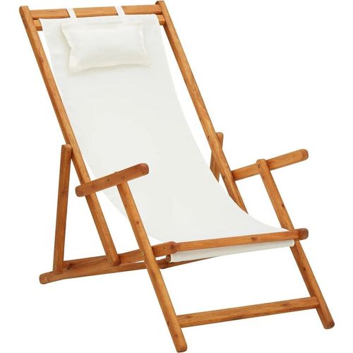 Klappbarer Strandstuhl Eukalyptus Massivholz und Stoff Creme