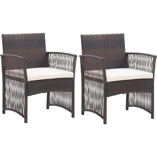 Gartensessel mit Sitzkissen 2 Stk. Braun Poly Rattan