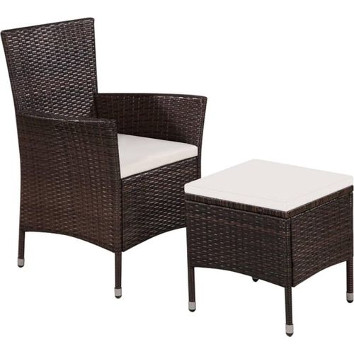 Gartenstuhl und Hocker mit Polstern Poly Rattan Braun