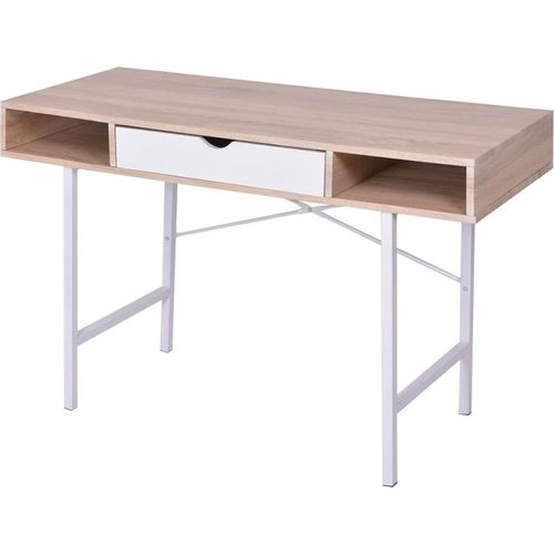 Schreibtisch mit 1 Schublade Eiche und Weiß
