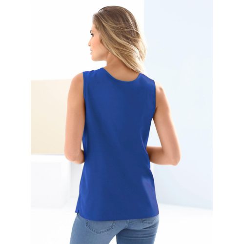 Blusentop CLASSIC BASICS, Damen, Gr. 46, blau (royalblau), 100% Polyester, unifarben, Rundhals, ohne Ärmel, Blusen
