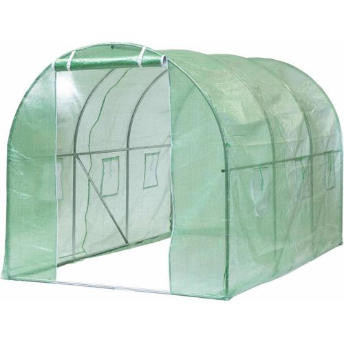 Grünes Naturgewächshaus 3,5 x 2 x 2 Meter, UV- und frostbeständig, zentrale Öffnung und Reißverschluss