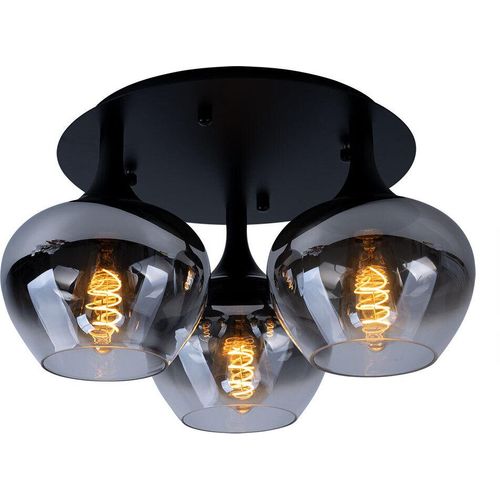 LED Deckenleuchte, 3-flammig, Metall Rauchglas, schwarz, D 45 cm