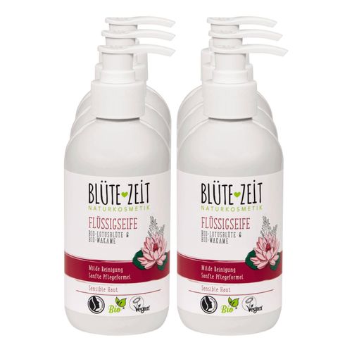BLÜTE-ZEIT Flüssigseife Bio Lotusblüte & Wakame 300 ml, 6er Pack