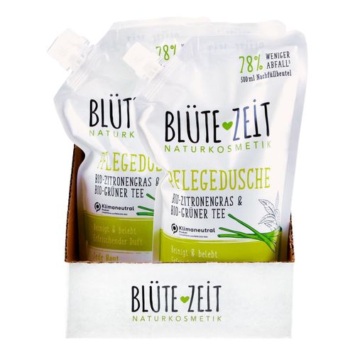 BLÜTE-ZEIT Duschgel Bio-Zitronengras & Bio-Grüner Tee Nachfüller 500 ml, 6er Pack