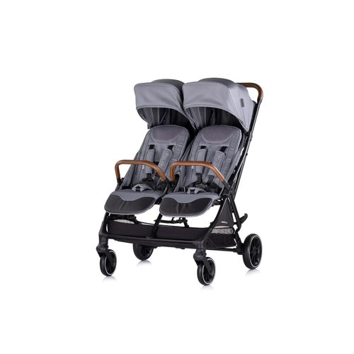 Chipolino Zwillingskinderwagen Twinity Fußabdeckung Wickeltasche Becherhalter grau
