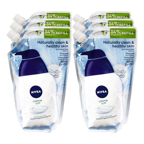 NIVEA Flüssigseife Creme Soft Nachfüllbeutel 500 ml, 6er Pack