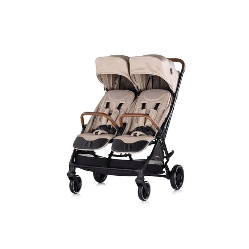 Chipolino Zwillingskinderwagen Twinity Fußabdeckung Wickeltasche Becherhalter beige