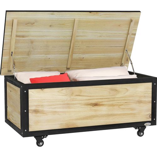 Gartenbox Holz Auflagenbox 121L Aufbewahrungsbox mit Rollen, Wetterbeständige Aufbewahrungskiste für Balkon, Terrasse, Natur