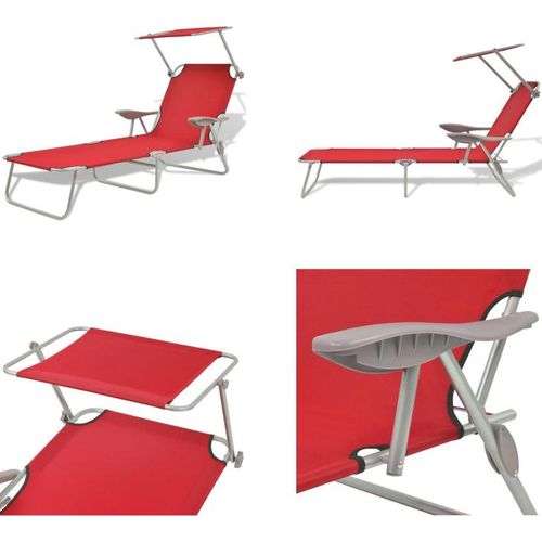 vidaXL Sonnenliege mit Sonnenschutz Stahl Rot - Sonnenliege - Sonnenliegen - Sonnenliege Mit Dach - Sonnenliegen Mit Dach