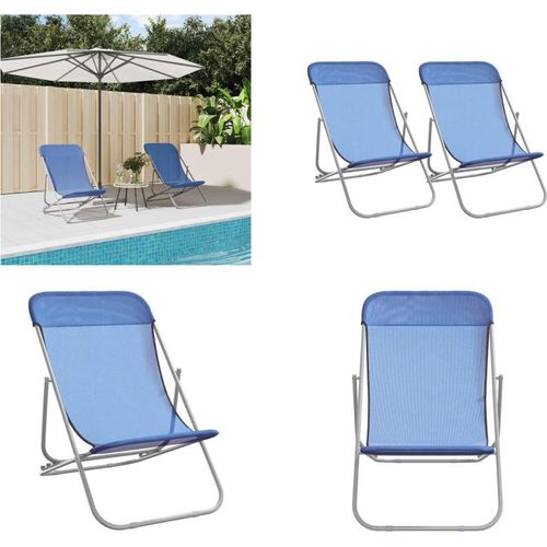 vidaXL Strandstühle 2 Stk. Blau Textilene & Pulverbeschichteter Stahl - Strandstuhl - Strandstühle - Liegestuhl - Garten Liegestuhl