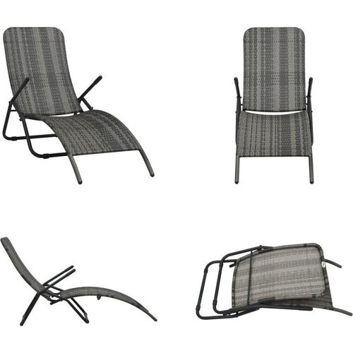 vidaXL Klappbare Sonnenliege Poly Rattan Grau - Liegestuhl - Liegestühle - Liege - Liegen
