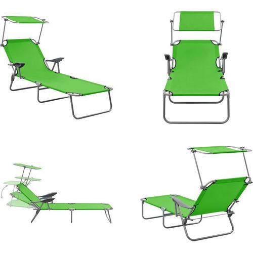 vidaXL Sonnenliege mit Sonnenschutz Stahl Grün - Sonnenliege - Sonnenliegen - Sonnenliege Mit Dach - Sonnenliegen Mit Dach