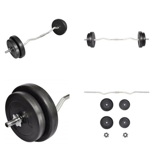 Langhantel Curlstange 30kg Set Hantel Scheiben - Langhantel - Curlstange Set - Hantel Scheiben - Langhantelstange