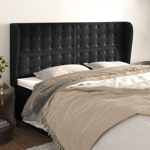 vidaXL Kopfteil mit Ohren Schwarz 203x23x118/128 cm Samt
