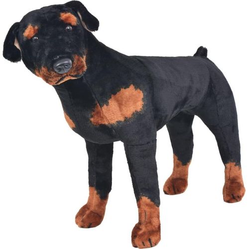 Plüschtier Hund Rottweiler Stehend Plüsch Schwarz und Braun XXL