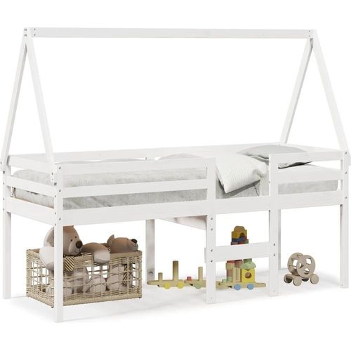 vidaXL Hochbett mit Dach Weiß 80x200 cm Massivholz Kiefer