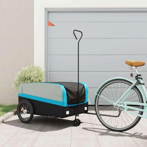 Fahrradanhänger Schwarz und Blau 45 kg Eisen