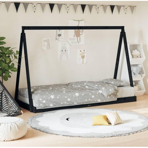 Kinderbett Schwarz 80x200 cm Massivholz Kiefer