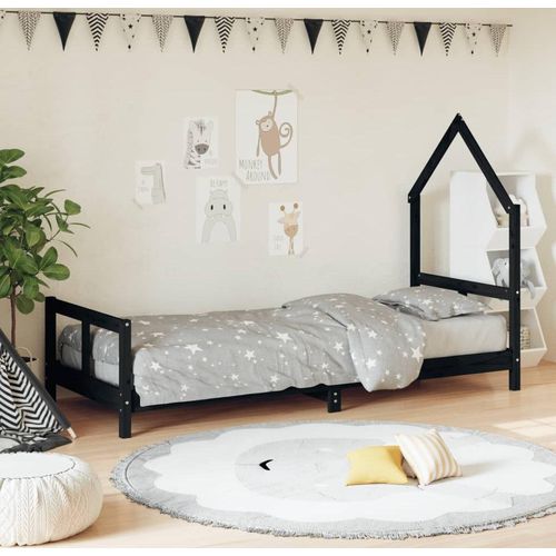 Kinderbett Schwarz 80x200 cm Massivholz Kiefer