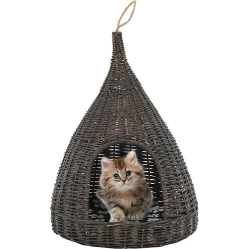 Katzenhaus mit Kissen Grau 40x60 cm Naturweide Tipi