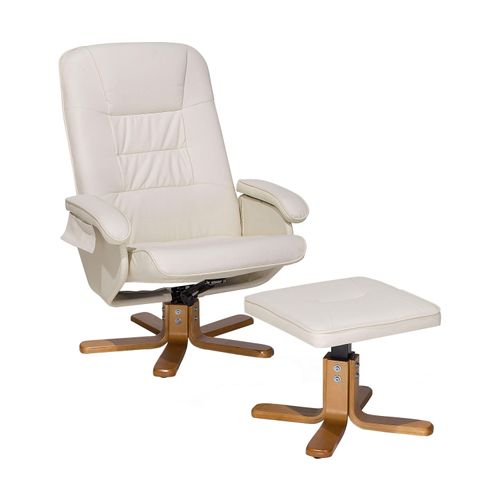 BELIANI Massagesessel Cremeweiß Kunstleder Gesteppt mit Fußhocker Heizfunktion Liegefunktion Drehbar Büro Arbeitszimmer Drehsessel Polstersessel