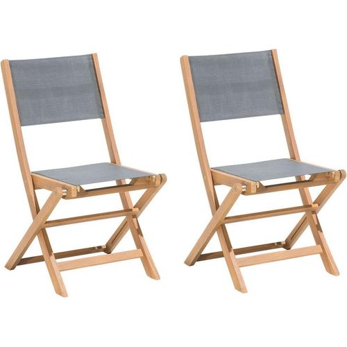 BELIANI Gartenstuhlset 2er Set Grau und Hellbraun Akazienholz Textilbespannung Klappbar Outdoor Terrasse Balkon Möbel Gartenausstattung