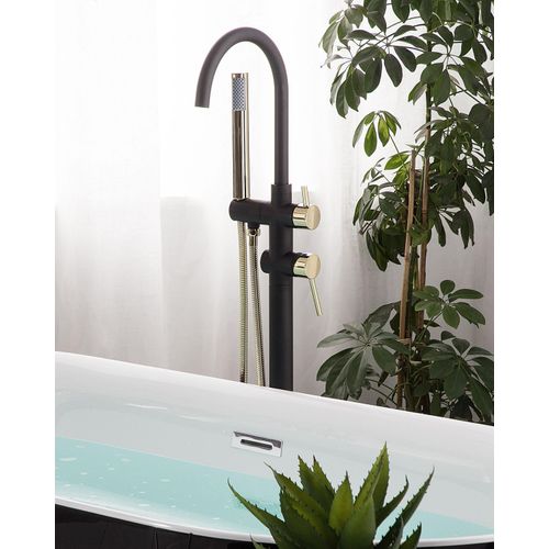 BELIANI Wannenarmatur Matt Schwarz mit Gold aus Messing Exklusive freistehende Badewannenarmatur Elegant Modern