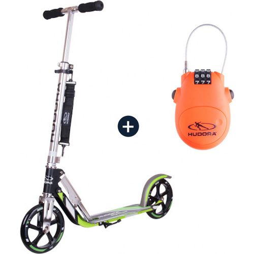 HUDORA BigWheel® 205, Scooter grau/grün inkl. Kabelschloss (Bundle)