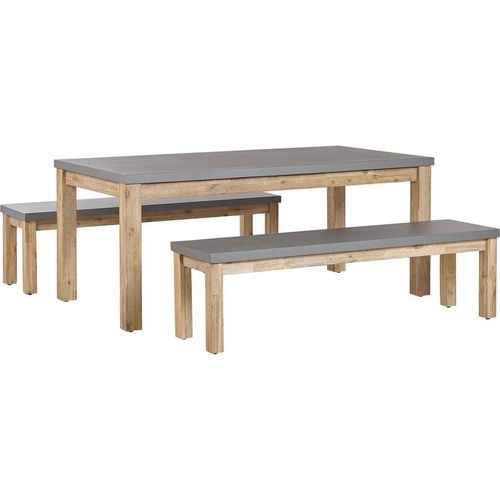 BELIANI Gartenmöbel Set Tisch 2 Bänken Grau / Heller holzfarbton Faserzement / Akazienholz Indoor & Outdoor Garten Schlafzimmer Wohnzimmer