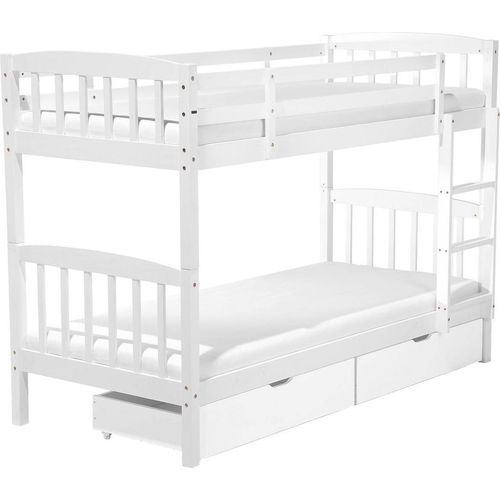 BELIANI Hochbett Weiß Kiefernholz 90 x 200 cm Etagenbett mit Leiter 2 Lattenrosten und 2 Schubladen Modern Schlafzimmer Ausstattung