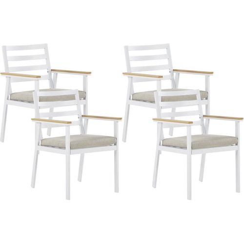 BELIANI Gartenstuhl Set 4er Set Weiß Alumunium mit beigen Sitzkissen Outdoor Indoor Garten Salon Wohnzimmer Terrasse