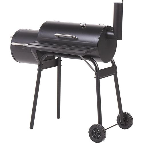BELIANI Holzkohlegrill mit Räucherkammer Schwarz Smoker auf Rädern mit Thermometer Deckel Garten BBQ