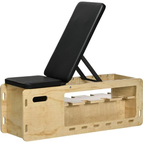HOMCOM Hantelbank, Trainingsbank mit Aufbewahrungsbox und Widerstandsbändern, Verstellbare Fitnessbank für Gewichtheben, Krafttraining, Massivholz