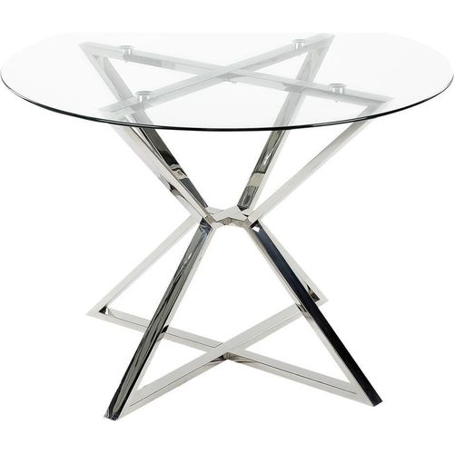 BELIANI Esstisch oval aus silberfarbenem, transparentem temperiertem Glas 105 cm glänzende Metallbeine