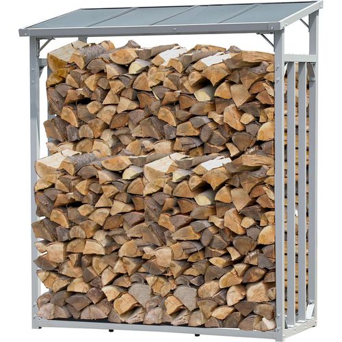 ALUMINIUM Kaminholzregal 143 x 70 x 185 cm mit Wetterschutz Garten Kaminholzunterstand 1,8 m³ / 2,5SRM Kaminholzlager Stapelhilfe Aussen
