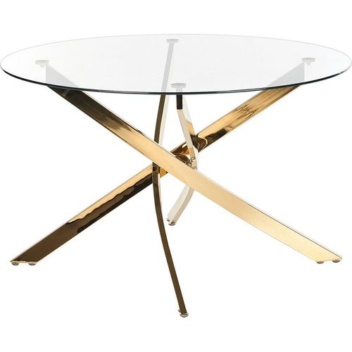 BELIANI Esstisch Transparent Sicherheitsglas und Eisen 120 cm mit Goldenem Metallgestell Rund Modern Glamour Esszimmer Ausstattung Möbel