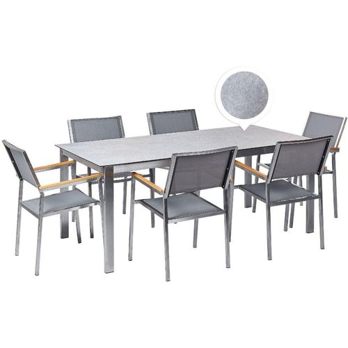 BELIANI Gartenmöbel Set 7-Teilig Grau Edelstahl 6 Stühle Polyester Tisch 180x90 cm Sicherheitsglas Keramik Gartenausstattung Terrasse Outdoor Indoor