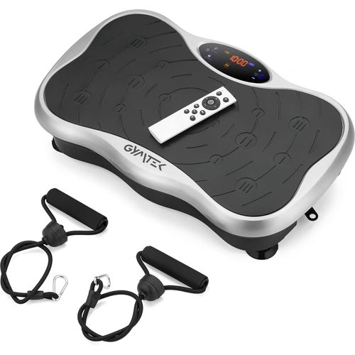 Gymtek® Vibrationsplatte Vibrotrainer - bis 180kg - 5 Ausbildungsprogramme, 99 Stufen - 2 Expanderbänder - Bluetooth, Fernbedienung, LCD, Lautsprecher