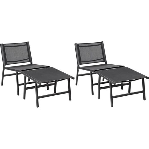 BELIANI Gartenstuhl 2er Set Schwarz Aluminium mit Hocker Schnelltrocknende Bespannung Rückenlehne Modernes Design Terrasse Balkon Outdoor Metallstuhl