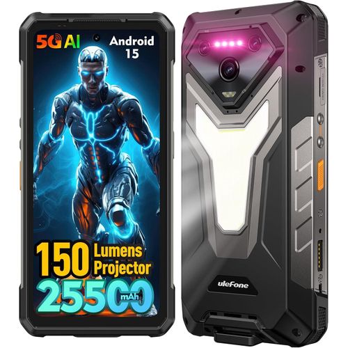 Ulefone Armor 34 Pro 5G 6.95”Outdoor Handy AI Android 15 Smartphone mit Projektor Und 1100lm Campinglampe,32GB+512GB 25500mAh 64MP Nachtsicht,WiFi 6E