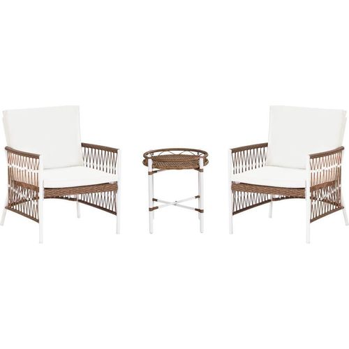 BELIANI Balkonset Weiß Aluminium u.Rattan 3-teilig 2 Sessel mit Couchtisch Auflagen Boho Outdoor Indoor Garten Terrasse Balkon Wohnzimmer Schlafzimmer